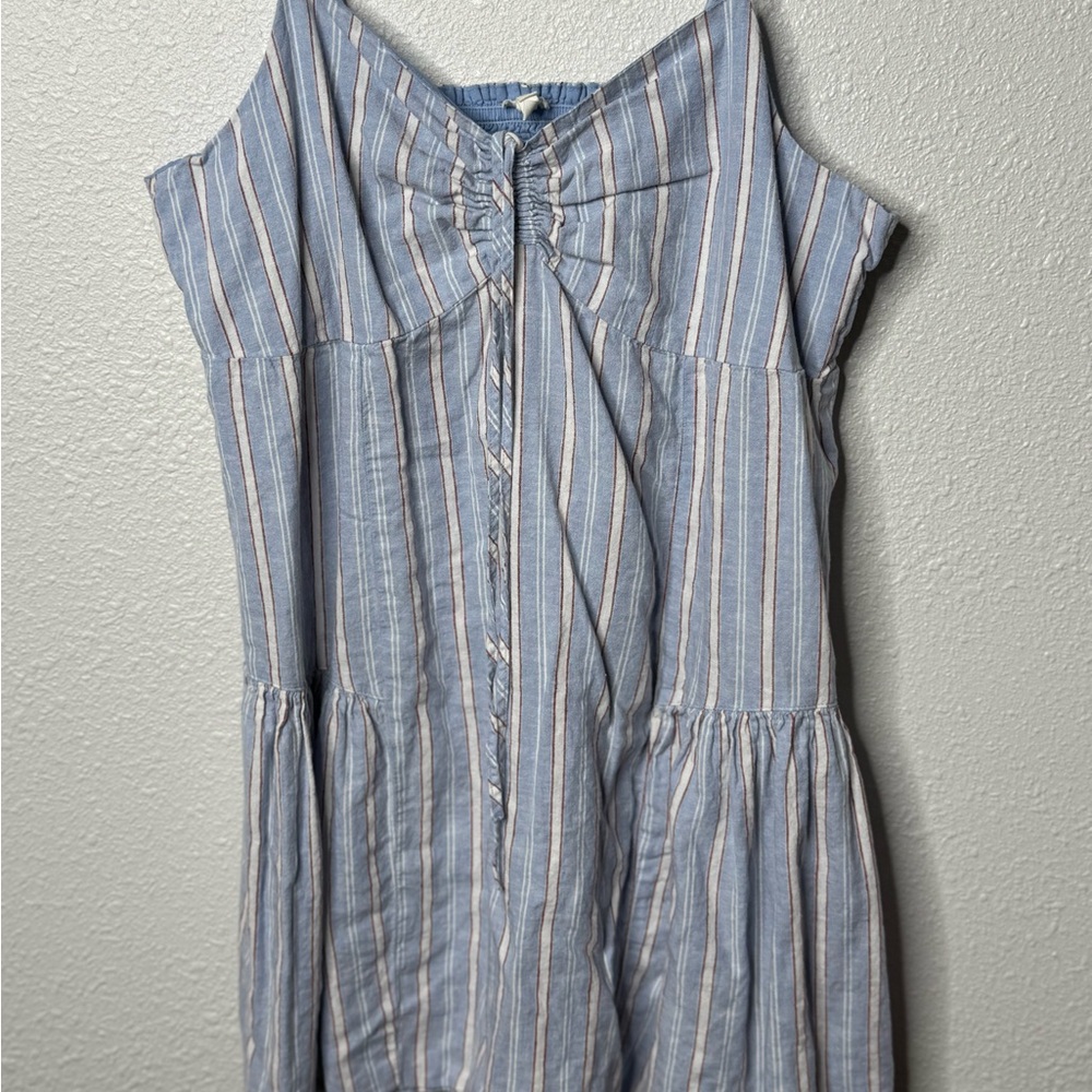 Aerie Womens Light Blue Striped Flare Tie Front Sundress Dress Size L